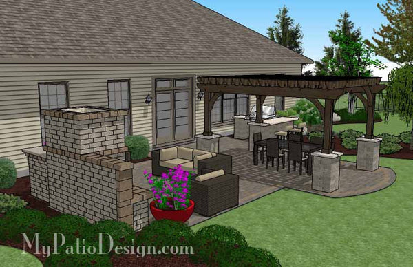 Large Outdoor Living Design with Pergola and Fireplace 3