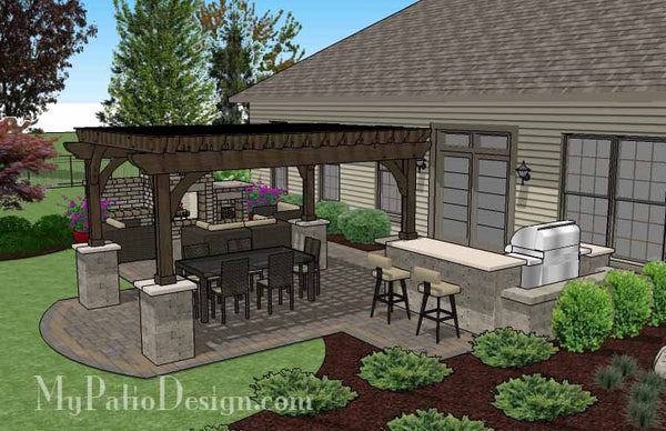 Large Outdoor Living Design with Pergola and Fireplace 4