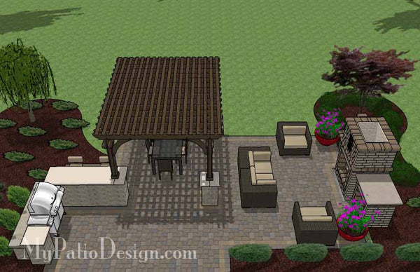 Large Outdoor Living Design with Pergola and Fireplace 5