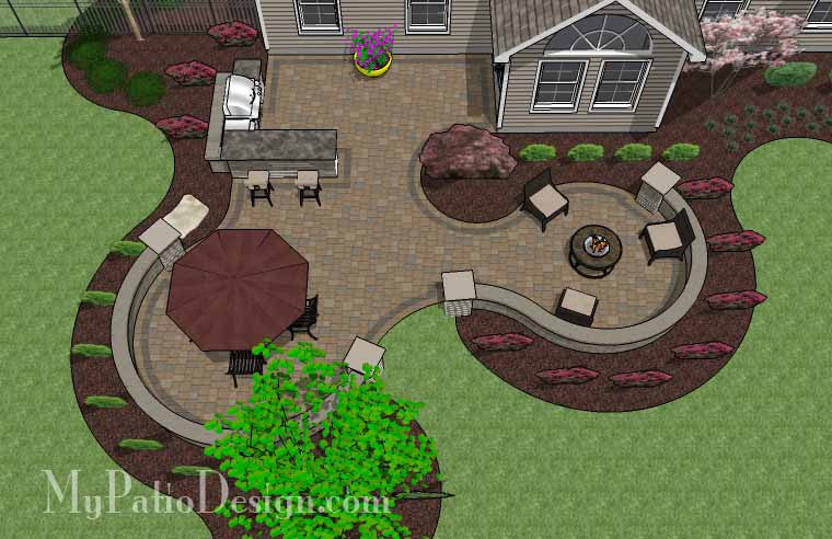 Large Paver Patio Design with Grill Station and Seat Walls 2