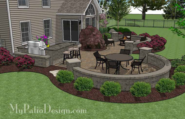 Large Paver Patio Design with Grill Station and Seat Walls 3