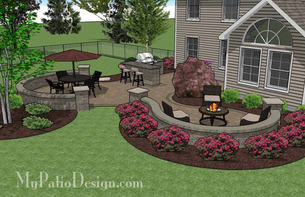 Large Paver Patio Design with Grill Station and Seat Walls 4