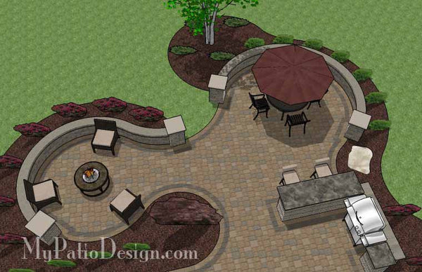 Large Paver Patio Design with Grill Station and Seat Walls 5