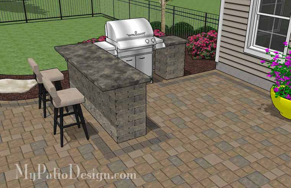 Large Paver Patio Design with Grill Station and Seat Walls 6