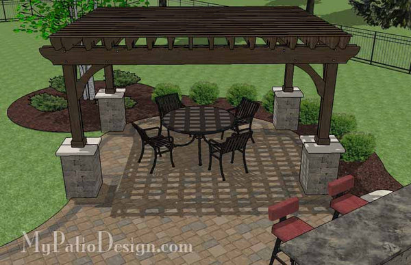 Large Paver Patio Design with Pergola and Grill Station + Bar 7