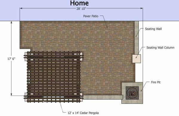 Large Rectangular Paver Patio Design with Fire Pit and Pergola 1