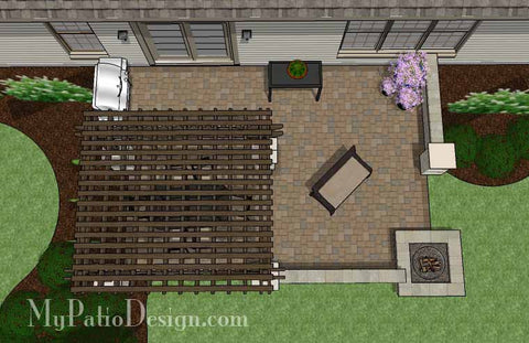 Large Rectangular Paver Patio Design with Fire Pit and Pergola 2