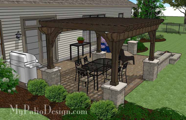 Large Rectangular Paver Patio Design with Fire Pit and Pergola 4