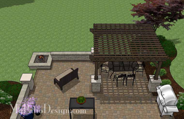 Large Rectangular Paver Patio Design with Fire Pit and Pergola 7
