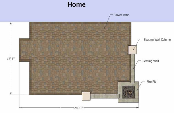 Large Rectangular Paver Patio Design with Seating Wall and Fire Pit 1