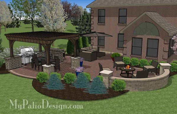 Outdoor Entertainment Patio Design with Pergola and Bar 3