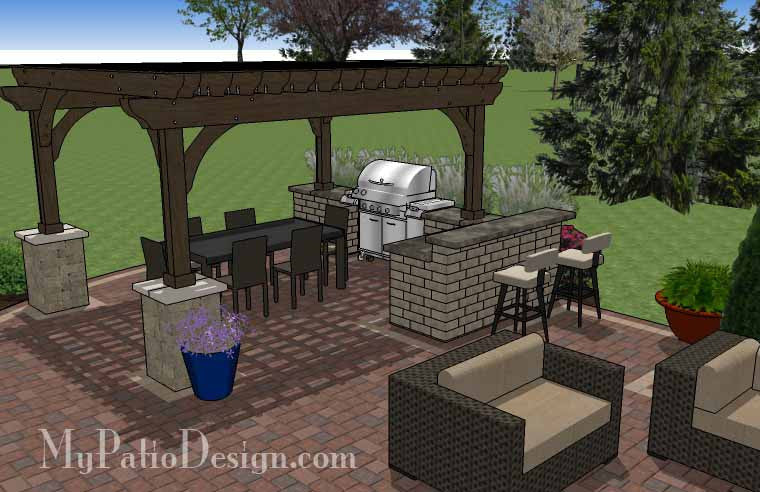 855 Outdoor Entertainment Patio Design with Pergola and Bar