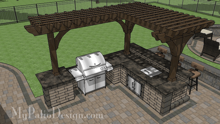 Outdoor Kitchen with Pergola and Drop In Cooler.  R60-160121-HC-1
