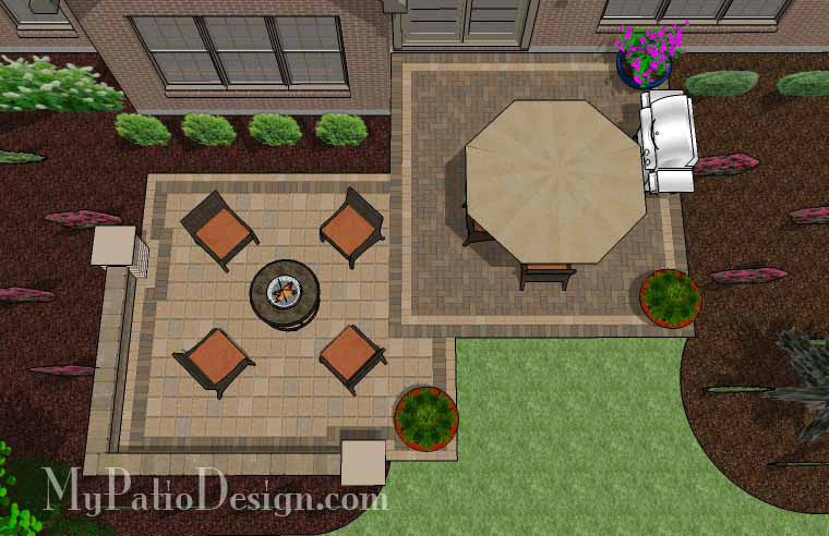 Rectangle Patio Layout 490 sq. ft. - Overlapping Rectangle Patio Design with Seat Wall ...