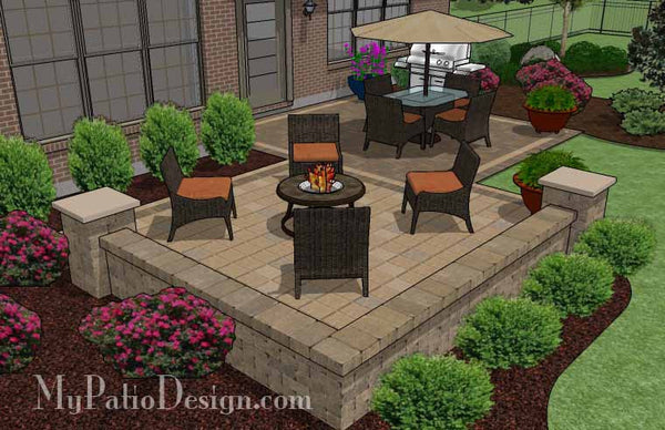Overlapping Rectangle Patio Design with Seat Wall 3