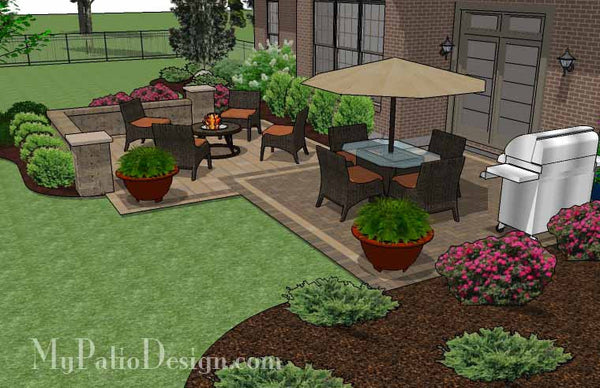 Overlapping Rectangle Patio Design with Seat Wall 4