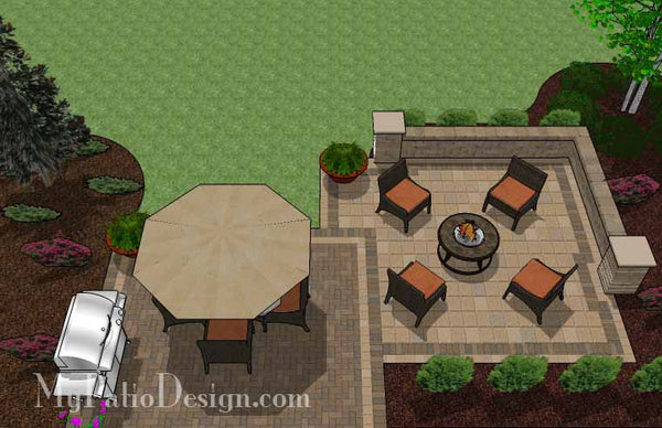 Overlapping Rectangle Patio Design with Seat Wall 5