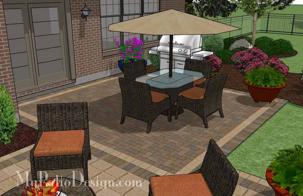Overlapping Rectangle Patio Design with Seat Wall 7