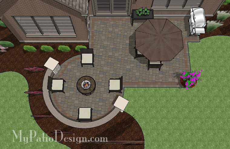 Patio Design with Portable Fire Pit and Seat Wall 1