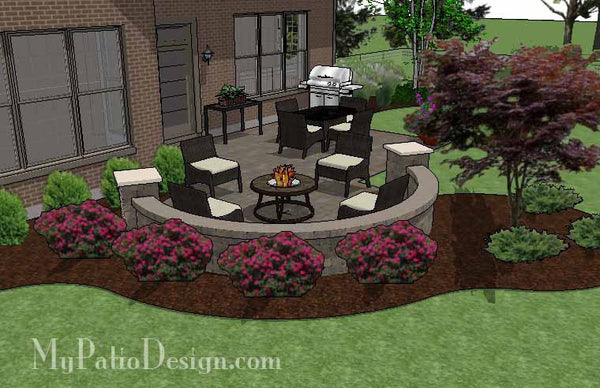 Patio Design with Portable Fire Pit and Seat Wall 2