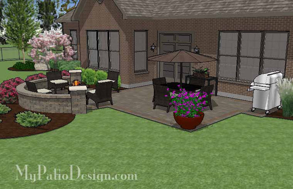 Patio Design with Portable Fire Pit and Seat Wall 3