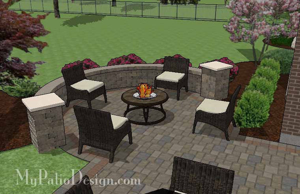 Patio Design with Portable Fire Pit and Seat Wall 6