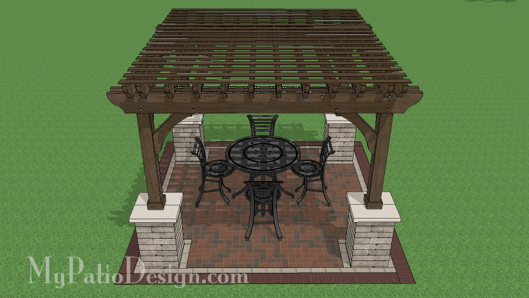 12' x 12' Ceder Pergola Design with Stone Columns #1