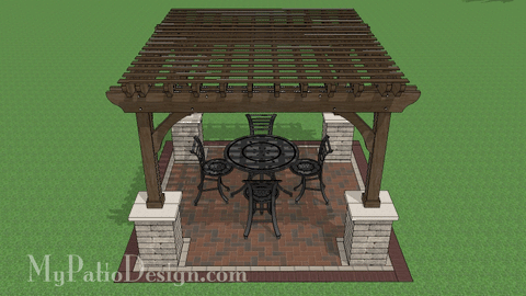 12' x 12' Ceder Pergola Design with Stone Columns #1