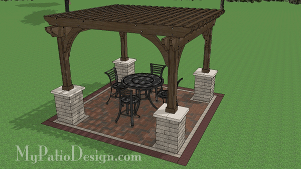 12' x 12' Ceder Pergola Design with Stone Columns #2