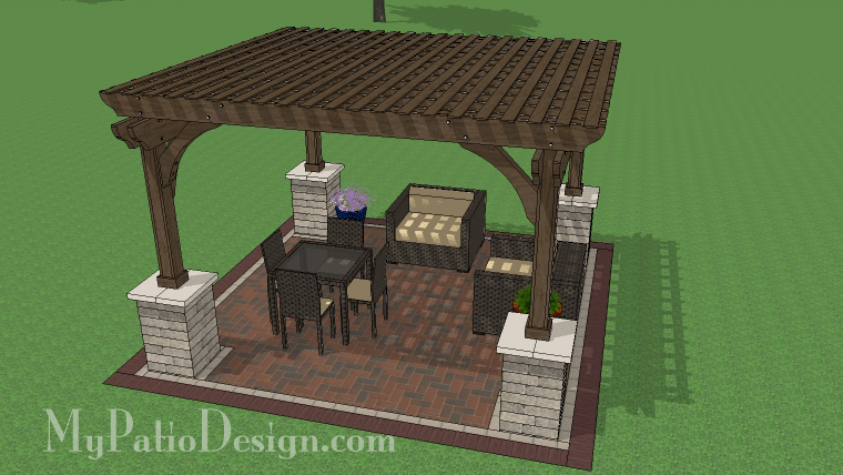 14' x 14' Cedar Pergola Design with Columns #1