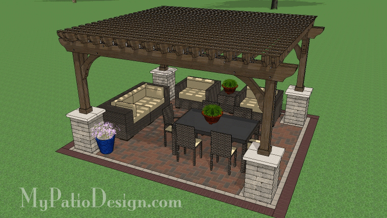 14' x 16' Cedar Pergola Design with Columns #1