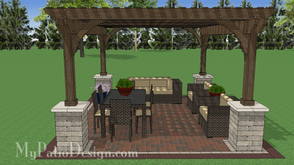 14' x 16' Cedar Pergola Design with Columns #2
