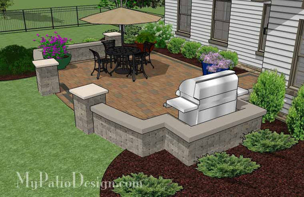 Private Backyard Patio Design with Seat Wall 3