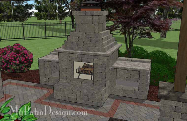 Rear Courtyard Paver Patio Design with Pergola, Fireplace and Bar 9