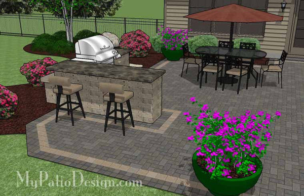 Rear Paver Patio Design with Pergola, Fireplace and Bar 5