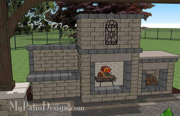 Rear Paver Patio Design with Pergola, Fireplace and Bar 9