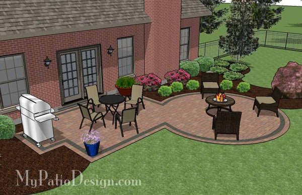 Rectangle Patio Design with Circle Fire Pit Area 3