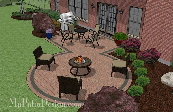 Rectangle Patio Design with Circle Fire Pit Area 4