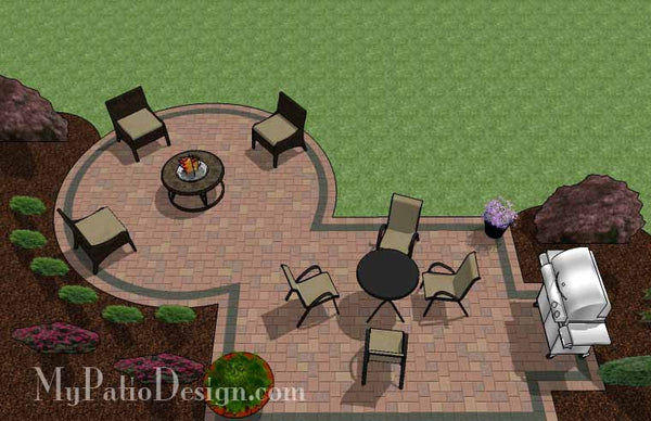 Rectangle Patio Design with Circle Fire Pit Area 5