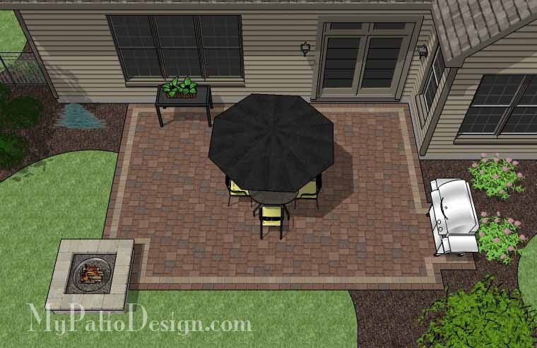 Rectangular Patio  Design with Fire Pit 2