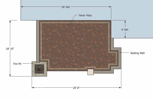 Rectangular Patio  Design with Seat Walls and Fire Pit 1