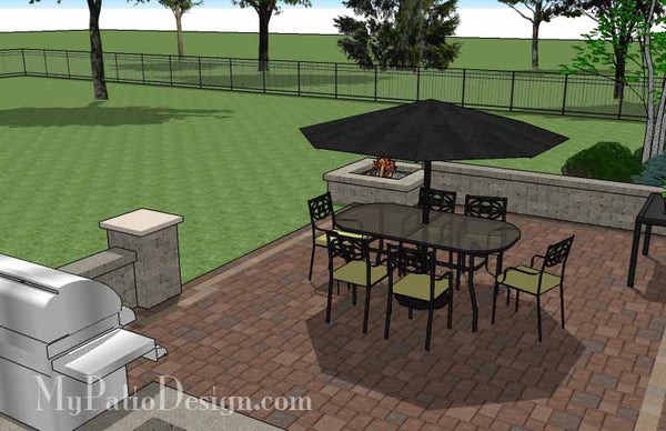 Rectangular Patio  Design with Seat Walls and Fire Pit 5