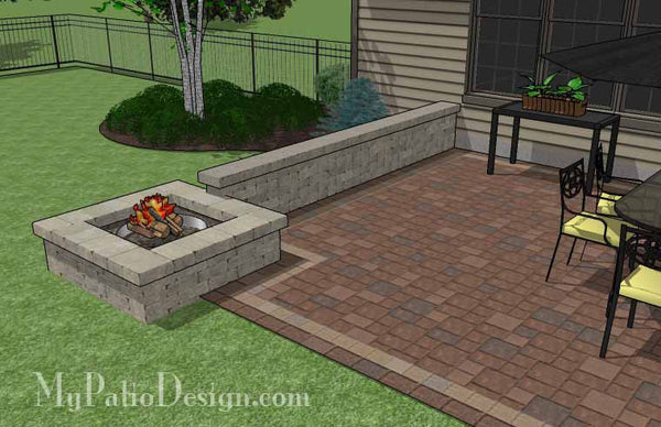 Rectangular Patio  Design with Seat Walls and Fire Pit 6