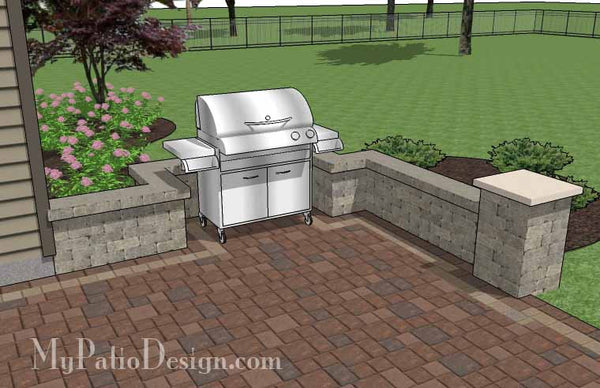 Rectangular Patio  Design with Seat Walls and Fire Pit 7