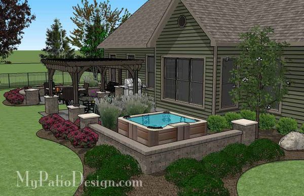 Relaxing Outdoor Living Design with Pergola and Hot Tub 4