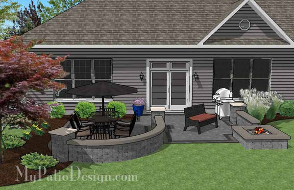 Simple Outdoor Patio Design with Seat Walls and Fire Pit #3