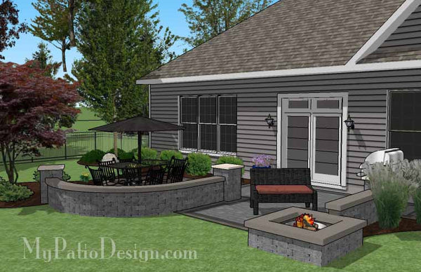 Simple Outdoor Patio Design with Seat Walls and Fire Pit #4
