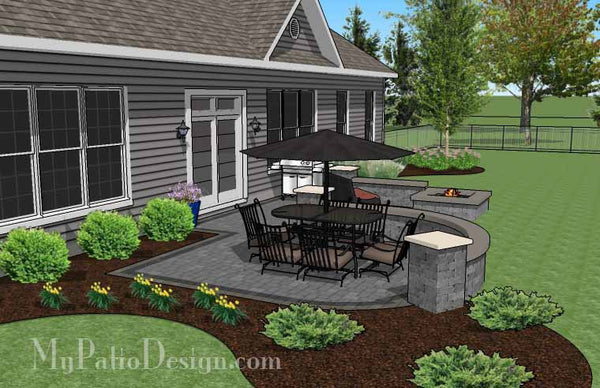 Simple Outdoor Patio Design with Seat Walls and Fire Pit #5
