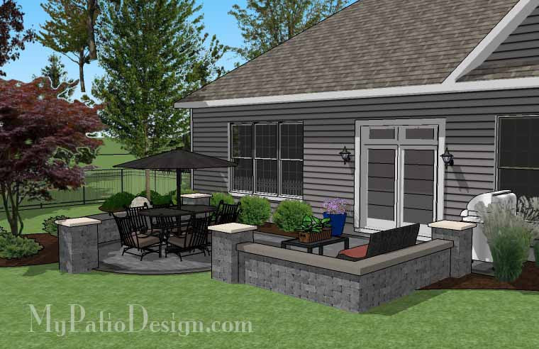 Simple Outdoor Patio Design with Seating Walls | Downloadable Plan ...