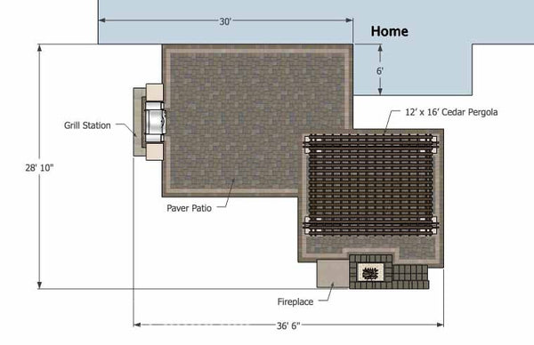 Simple Patio Design with Pergola, Fireplace and Grill Station 1